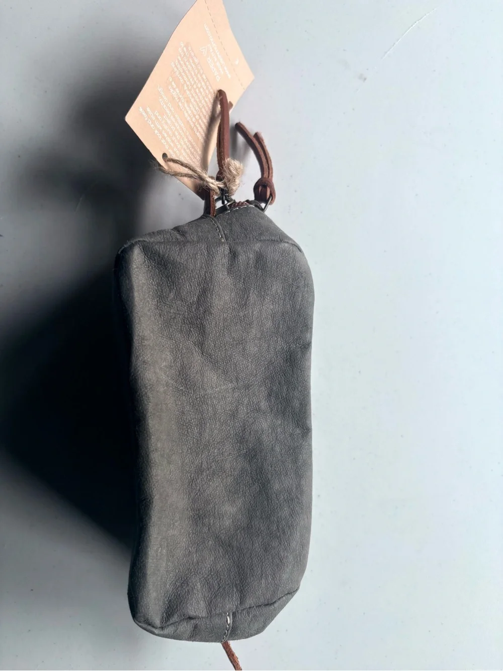 Gray Leather Cosmetic Pouch